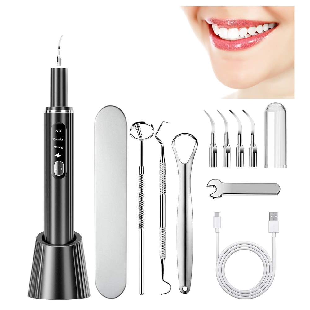 Plaque Remover for Teeth, Dental Cleaning Kit, Wireless, 4 Heads/3 Modes, LED